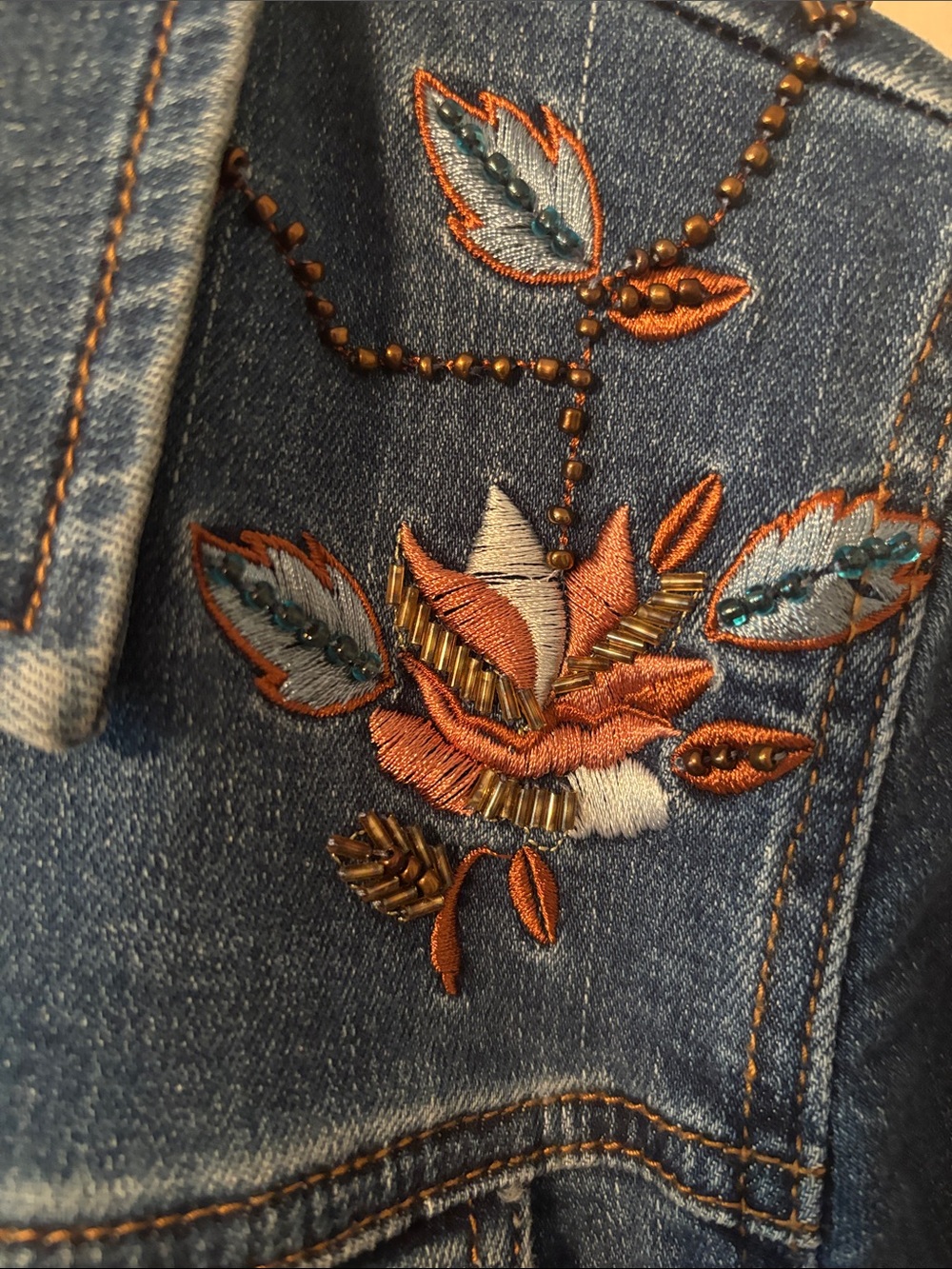 Chico's Blue Denim Jacket with Floral Embroidery - Picture 2 of 4